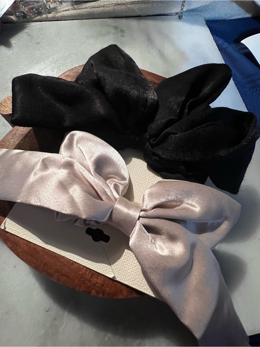 Satin Bow Hair Clips in Black and Light Pink - Women's Hair Accessories